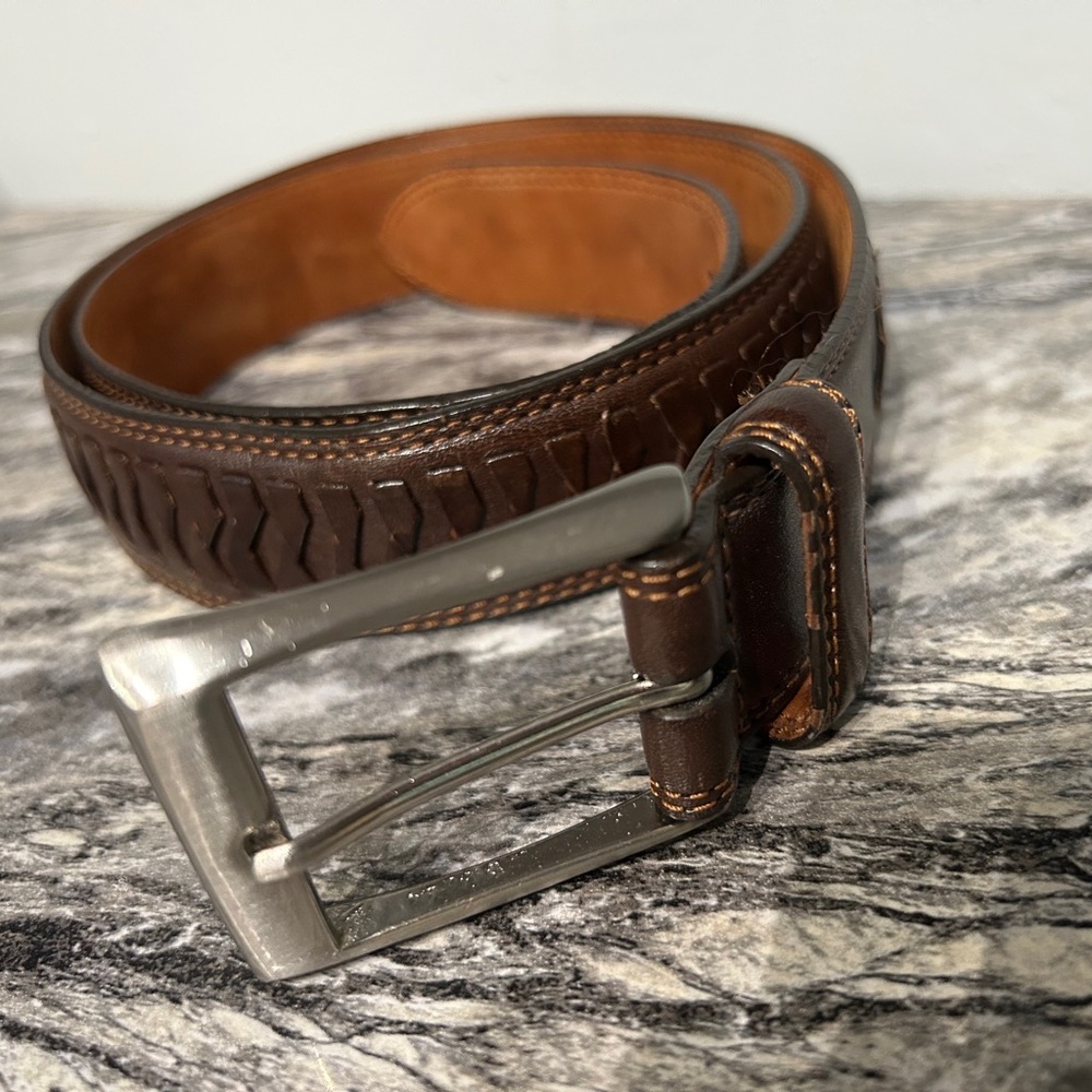 Cole Haan Brown Leather Belt with Silver Buckle
